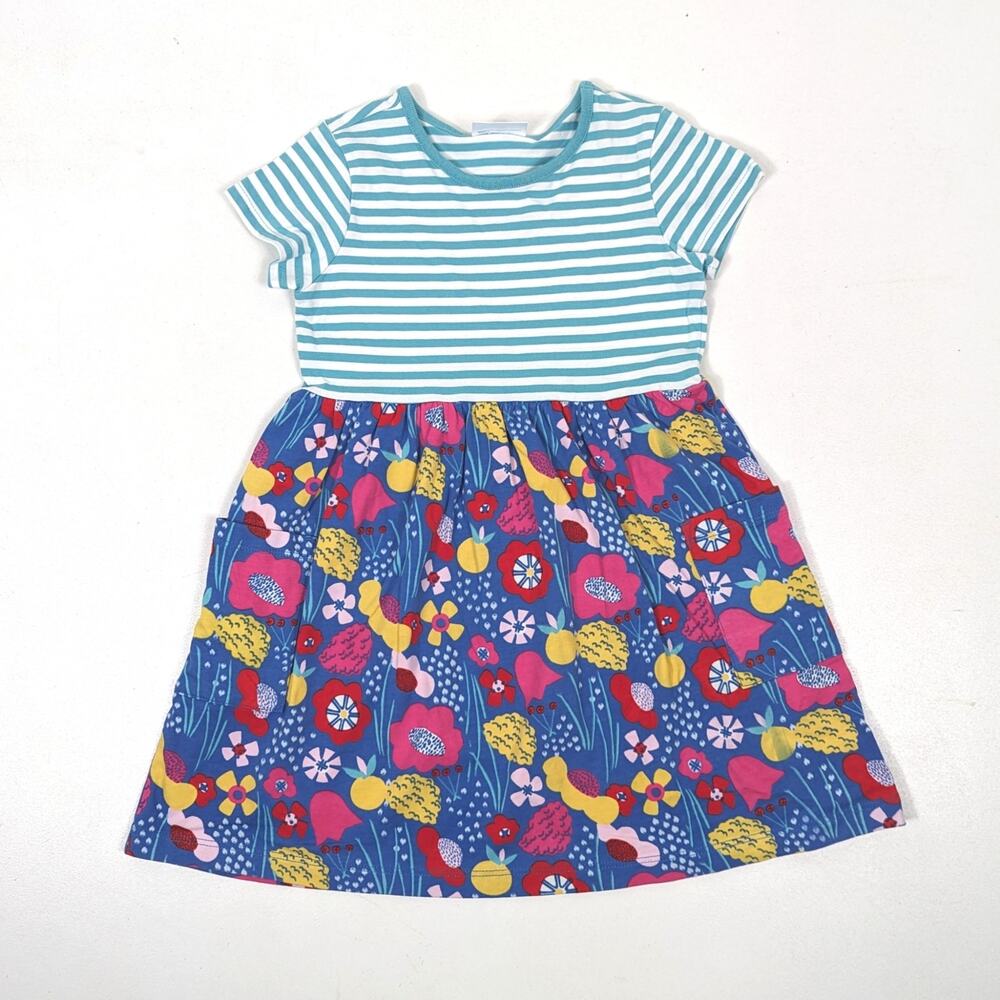 Hanna Andersson Dress Girls Size 8 Blue Floral Stripe Twirly Casual